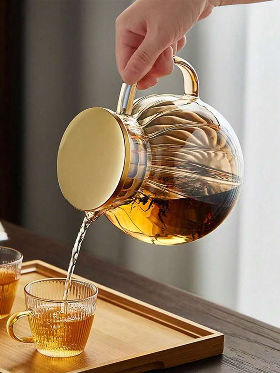 1pc Pumpkin Striped Colorful Glass Cold Water Pitcher For Living Room, Borosilicate Glass Lemon Tea Pot, Home Use