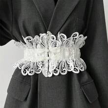 Spitze Taillengürtel für Frauen, elastisch verstellbarer Boho-Stil Gürtel, geeignet für Kleider, Anzugjacken, Mäntel, passend für Taillen von 65-100cm, ganzjährig für Sommer, Schule, Herbst, Halloween - Weiss - Übersicht 1
