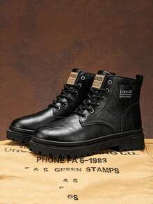 Men's High-Top Boots Spring/Autumn New Velvet Boots Black Suede Ankle Boots Casual Mid-Cut Leather Shoes, - Black - View 6