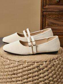 WHDXY Women's Fashion Flats, Square Toe Ballerina Slip-On Casual Shoes, Suitable For Jeans, Work Outfits - 白色 - 查看 4