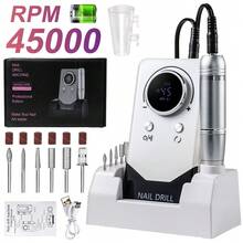 45,000转/分钟 USB-C 充电式美甲磨甲器 - 三种颜色可选，包含桌面支架和6个磨头，无线调速，静音便携，适合美甲沙龙/家庭DIY