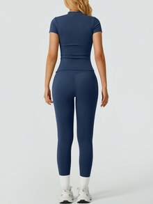 NcmRyu Women's Casual Short Sleeve Top And Long Pants Yoga/Fitness Set - Blue - View 5