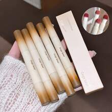 1 pieza Gloss líquido mate de terciopelo, lápiz labial cremoso de larga duración, efecto de maquillaje de terciopelo sin desvanecimiento, multicolor (marrón, melocotón, rosa, rojo) con aplicador de esponja