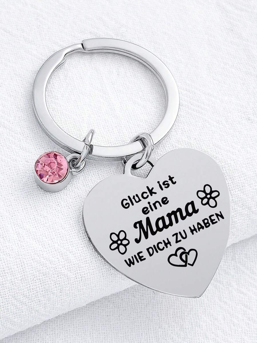 1个母亲节礼物水钻不锈钢钥匙扣 - 銀 - 查看 1