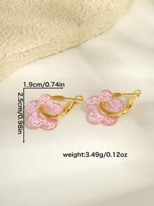 1 par de pendientes colgantes de dije de trébol de acrílico elegante y lindo, adecuado para mujeres, excelente para citas, fiestas y como regalo - Flash Pink - Ver 6