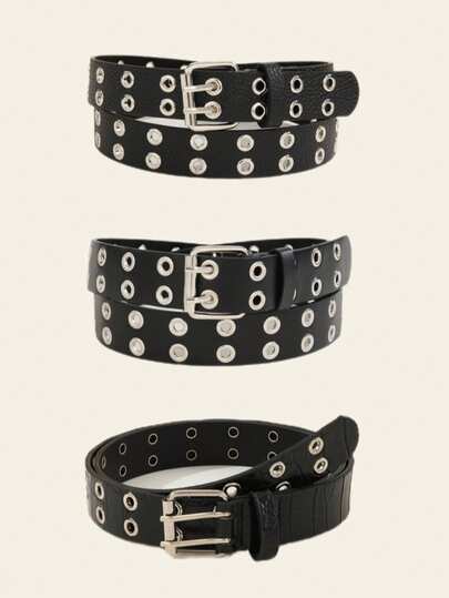 1 Pc Punk Style Metal Grommet Adjustable Waist Belt, Casual Wear Fall, Autumn, Halloween Autumn-Winter Accessories,Suitable For Teens, Youth,Men,Casual, Outdoor, Athletic, Vacation, Graduation Gifts, Birthday, Daily Wear