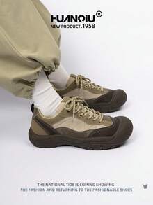 HUANQIU 2025 New Men's Shoes Hiking Shoes Men's Sports Shoes Chunky Sneakers Mesh Breathable White Shoes Versatile Light And Comfortable Lace-Up Soft-Soled Casual Shoes Running Shoes Khaki Four Seasons Shoes - Khaki - View 5