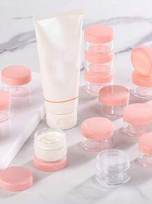 Przezroczyste, puste słoiki na próbki kosmetyków 20/10/5/1 szt./50 szt. (wraz z łyżeczką) / 5 g, plastikowe słoiki, wielokolorowy krem do twarzy i balsam, szminka, cień do powiek, puder do paznokci, biżuteria, eleganckie i małe, wygodne w noszeniu, wielokrotnego użytku, akcesoria podróżne (różowy, biały, czarny)