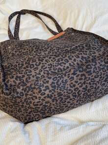 1pc Fashion Stylish Color Block Leopard Print Shoulder Tote Bag For Women, Large Capacity - Black - View 9