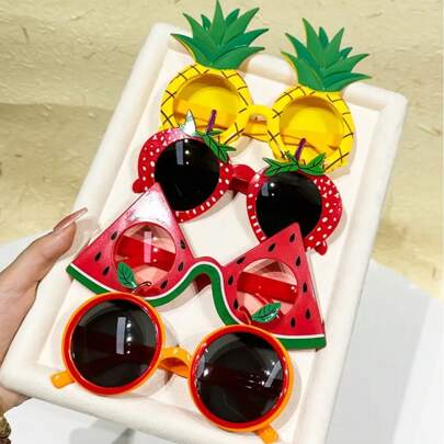 4pcs Tropical Fruit Party Glasses Set - Vibrant Watermelon, Orange, Strawberry & Pineapple Designs - Durable For Beach, Pool, Bar, Luau & Hawaii Vacation Fun