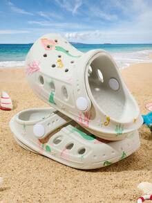 1 Pair Spring/Summer Baby Girls Cartoon Mermaid Print Comfortable Fashionable Casual Lightweight Breathable Slip-On Sandals - White - View 5