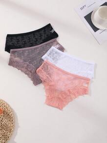 4 PCS Women's Sexy Lace Panties Low Waist Seamless Briefs Hollow Out Lace Splicing Lingerie Comfortable And Breathable Sports Underwear