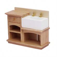 1pc 1:12 Doll House Bathroom Furniture Model, Wooden Vanity Sink + Cosmetic Set, Toys DIY Miniature Kit, Wooden Adult Furniture For Dollhouse, Miniature House Decor Accessories, Doll House Playset