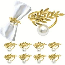 12 件/6 件/4 件/2 件金色和银色小麦图案餐巾环，配仿珍珠装饰，适用于酒店婚礼餐桌装饰、感恩节、圣诞节、日常用餐 - 彩色 - 查看 8