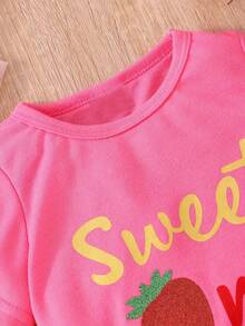 Young Girl Summer Short Sleeve Strawberry Print Mesh Dress Set - Multicolor - View 5