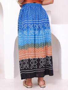 Saia Indiana Feminina Estampada – Boho Fluida - Azul - Visão 6