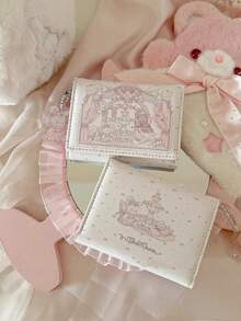 Joivida Ví gấp ba hình chú thỏ dễ thương, nhiều ngăn đựng thẻ, ví ngắn cho nữ, ví mini, ví cầm tay, ví nhỏ, ví dễ thương - Màu Hồng baby - Xem 3