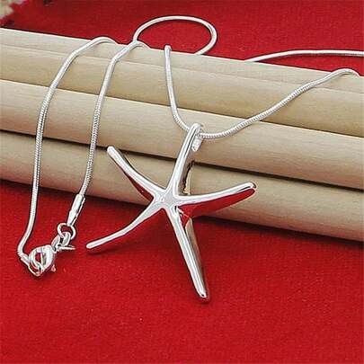40-75cm Length 925 Sterling Silver Plated Charms Necklace Star Starfish Jewelry Fashion Chain Women Lady Wedding Party