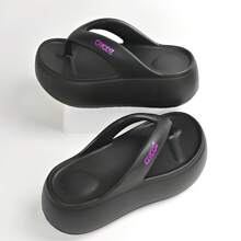 Women's Platform Slippers Sandals, 6cm Thick Sole, Wear-Resistant Anti-Slip Beach Vacation Shopping Casual Slippers, Elegant Letter Decoration Fresh Slip On, Spring/Summer