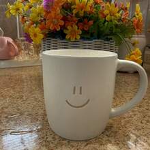 Taza cerámica con letra, taza creativa para leche, taza de agua de oficina, taza de café, taza con asa - Beis - Ver 5