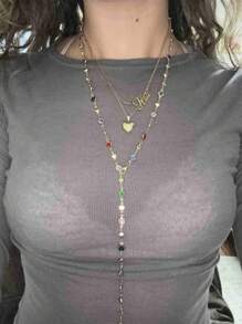 1 pezzo nuovo collana a Y in stile boho con farfalla e perla, colore oro/argento, adatto per festa, gala, decorazione vacanze, estate, spiaggia, colore strass casuale
