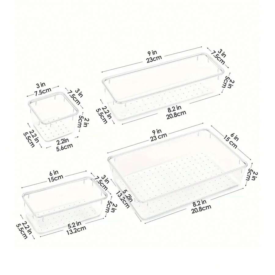 4pcs/8pcs/13pcs/25pcs/44pcs PET Transparent Desktop Storage Box, Multi-Function Drawer Organizer Box For Kitchen/Cosmetics/Misc, Combo Set