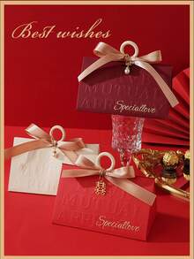 Elegant Wedding Candy Box, High-End Wedding Gift Handbag, Engagement Favor Triangular Candy Box, Party Candy Gift Box - Red - View 4