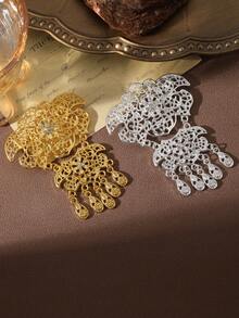 1pc Bohemian Floral Tassel Brooch, Simple And Versatile Gold-Tone Pin Accessory - Multicolor - View 2