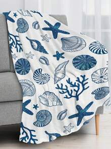 1 Stück warme und weiche Flanelldecke mit Muscheln und Seesternen, Sportsstil, isolierend, schmutzabweisend, perfektes Geschenk für Feste, Geburtstage und besondere Anlässe