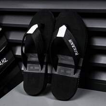 2025高端男士人字拖，织带设计拖鞋，防滑耐磨人字拖，新款夏季户外沙滩拖鞋 - 黑色 - 查看 3