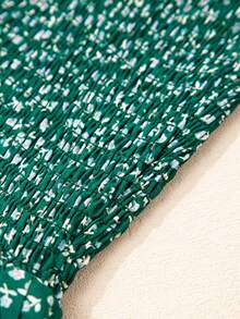 CILKOO 波西米亚风印花方领无袖宽松褶皱连体裤，带口袋，夏季休闲阔腿裤 - 綠色 - 查看 7