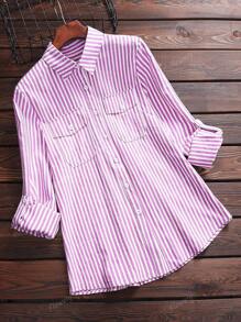 Camisa de manga larga con botones y rayas de nueva llegada para mujer - Mezcla de algodón suave, bolsillos dobles, ojales para las mangas, lavable a máquina - Para uso casual, ir al trabajo y los fines de semana en todas las estaciones - Adecuado para usar de forma casual en primavera y otoño