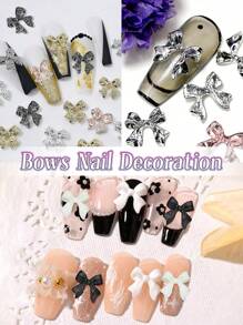 Bows Nail Charms, 140 Pcs Bow Nail Bow Charms, Black Golden Silver Pink Bows Tie Shapes Acrylic Nail Art Charms, Bowknot Faux Pearls Nail Gems Charms For Y2K Nail Decor