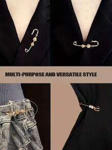5pcs Golden Vintage Brooch Pin Set, Adjustable Waist Safety Pins, For Dresses And Jeans Clothing Decoration Dress Accessories Pin For Clothes Bag Charm School