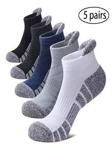 5 Pairs Men's Breathable Mesh Sports Socks, Running Crew Socks, Suitable For Daily Wear And Outdoor, All Seasons - Black and White - View 1
