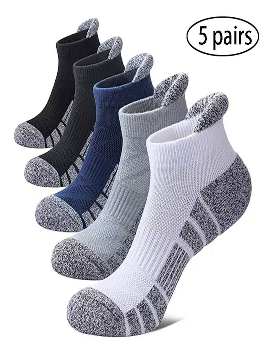 5 Pairs Men's Breathable Mesh Sports Socks, Running Crew Socks, Suitable For Daily Wear And Outdoor, All Seasons - Black and White - View 1