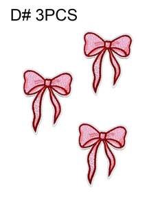 1 set de 3/6 piezas Parches bordados de dibujos animados rosas lindas para niñas con diseños de lazo, zapatillas de ballet, relámpago, accesorio decorativo, pegatinas de tela para zurcir adecuadas para mochilas, vaqueros, chaquetas, camisetas, sombreros, vestidos, etc. - Multicolor - Ver 11
