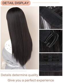 Synthetic Long Straight With Bangs Black & White Ombre Wig, Suitable For Women For Daily Use, Cosplay, Halloween, Christmas - 挑染白色 - 查看 6