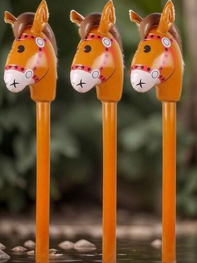 1/2/3pcs Inflatable Horse Head Stick, No Power Needed, Decoration For Holiday Events, Interactive Parties, Outdoor Activities, Random Delivery