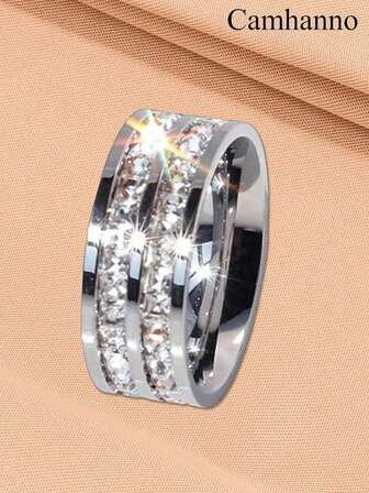 1 pieza de anillo de acero inoxidable de alta gama, versátil, con una o dos líneas de circonitas cúbicas de cristal, simple y a la moda, adecuado para que las parejas lo usen como regalo de cumpleaños