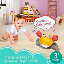 爬行螃蟹婴儿玩具，带音乐的互动婴儿趴着玩螃蟹，幼儿行走跳舞螃蟹，有趣的男孩女孩 3 岁以上婴儿螃蟹玩具生日礼物