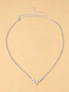 1pc Women's Rhinestone Leaf & Zirconia Necklace, Party Jewelry Accessory - Leaf - View 3