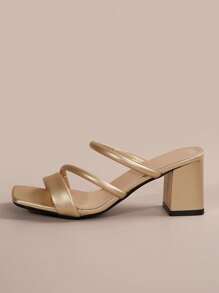 French Style White Simplistic Square Toe High Heel Sandals, Synthetic Leather Chunky Heel Suitable For Street, Dates, Parties, Banquets, And Work