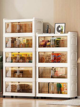 1pc (48cm/18.9in-58cm/22.8in) Wide Foldable Storage Cabinet With Magnetic Double Doors And Casters, Large Capacity Wardrobe For Clothes, Blankets Etc. - Ideal For Home, Bathroom, Office Or Holiday Gift, Bathroom Storage Cabinet | Rustic Finish Cabinet | Storage Cabinet, Closet Storage And Organization, Under-Bed Storage