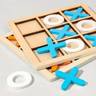 1 件木制 XO 井字棋逻辑思维大脑桌面游戏三重井字棋玩具培养耐心休闲缓解压力玩具，派对聚会