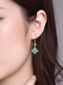 S925 Silver Natural A-Level Jade Earrings, Elegant Women's Pendant Earrings In Clover Shape Style, Suitable For Daily, Festival, Vacation, Party, Date Wear, Mother's Day Gift, Suitable For Gift Giving.Authentic S925 Sterling Silver Earrings With Inlaid Translucent Green Jade Balls & Secure Lobster Clasps For Women's Wedding/Birthday Gift - Includes FREE Luxury Gift Box (Certified Hypoallergenic)