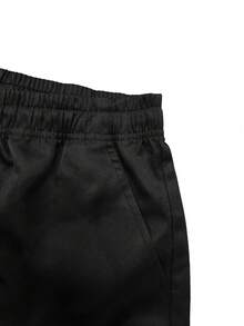 男士户外休闲多口袋工作短裤，刻字丝网印花贴袋，夏季旅行短裤，腰带抽绳腰带，适合作为送给丈夫、男朋友的礼物 - 黑色 - 查看 4