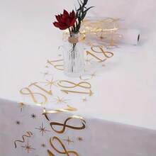 1pc 28*275cm Gold 18, 30, 40, 50, 60, 70 Pattern Polyester Table Runner, 18th 30th 40th 50th 60th 70th Happy Birthday Party Decoration Supplies, Birthday Party Home Room Dining Table Decoration Supplies - Gold - View 12