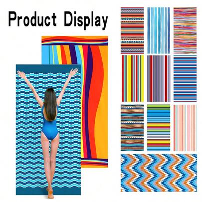 超大彩色条纹沙滩巾 - 速干、柔软、轻盈、超细纤维，带有美丽的彩色条纹，非常适合泳池、旅行和游泳 - 送给女性和成人的完美礼物，热带装饰，旅行毛巾 | 活力沙滩装 | 轻便毛巾，沙滩毯夏季旅行，假期浴室装饰海滩必需品