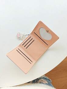 Joivida Ví gấp ba hình chú thỏ dễ thương, nhiều ngăn đựng thẻ, ví ngắn cho nữ, ví mini, ví cầm tay, ví nhỏ, ví dễ thương - Màu Hồng baby - Xem 6